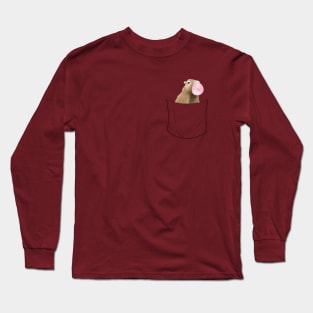 Peeking Pocket Pet - Capybara Blowing Bubblegum Long Sleeve T-Shirt